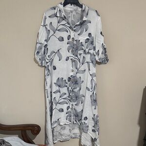 Floral High Low Dress - Black and White